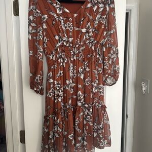 Just...Taylor Rust Floral Long Sleeve Dress